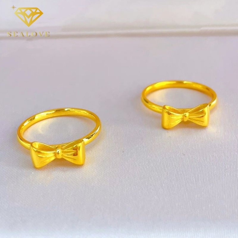 Cincin titanium wanita anti karat 18k cicin busur emas aksesoris Korea