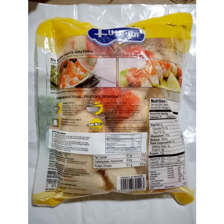 Frozen Food Fusipim King Crab Claw 500gr Dumpling Capit Kepiting Halal