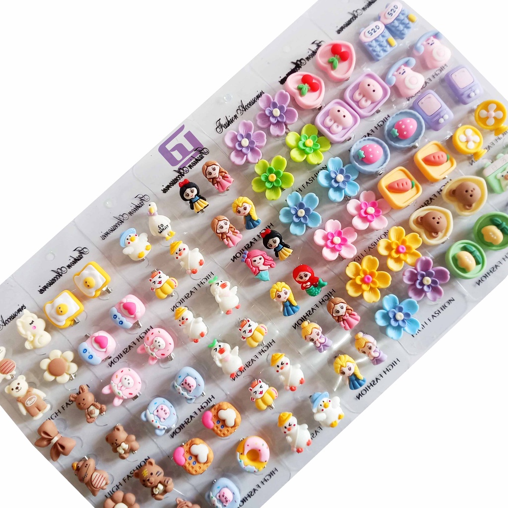 1 Lusin (12 Pcs) Bros Pin Dagu Karakter Lucu Seri Clay Multiwarna