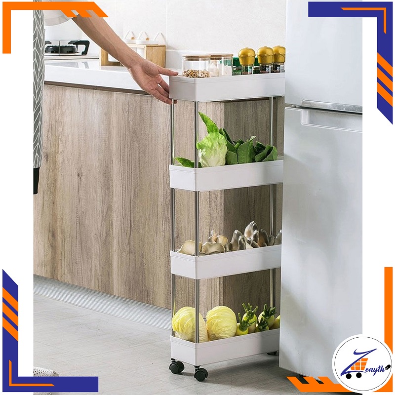 Rak Troli 4 Susun Dengan Roda Serbaguna Lebar 12,5cm