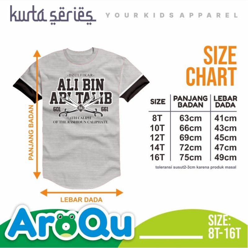 Kaos AroQu KURTA SERIES &quot;SAHABAT NABI&quot;/ kaos sahabat nabi aroqu size 8-16 T