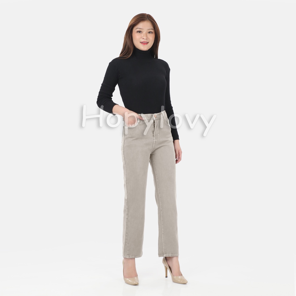 HOPYLOVY - Celana Panjang Highwaist Kulot Jeans Wanita Panjang HW Librani