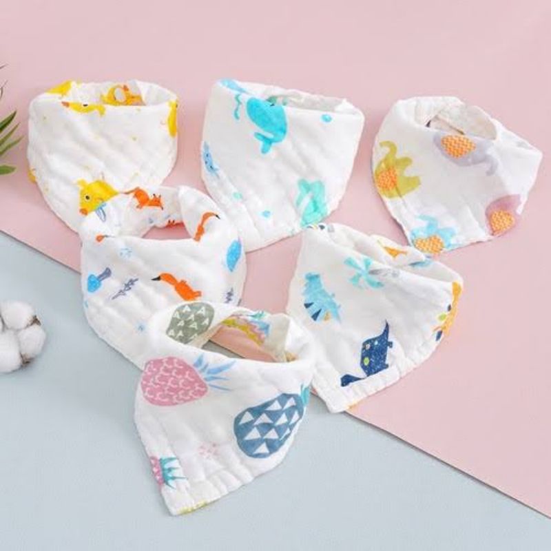 Leleoncare Bib Bamboo Muslin Baby - Leon Care Celemek Makan Segitiga Bulat Burp Sapu Tangan Bayi - Leoncare Slaber Tatakan Air Liur Bayi Halus Lembut - Slaber Mpasi Bayi