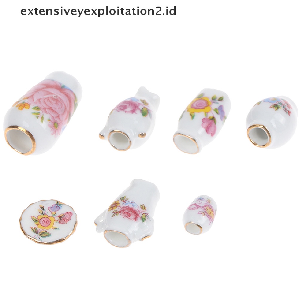 7pcs / Set Mainan Miniatur Vas Bunga Porselen Skala 1: 12 Untuk Aksesoris Rumah Boneka