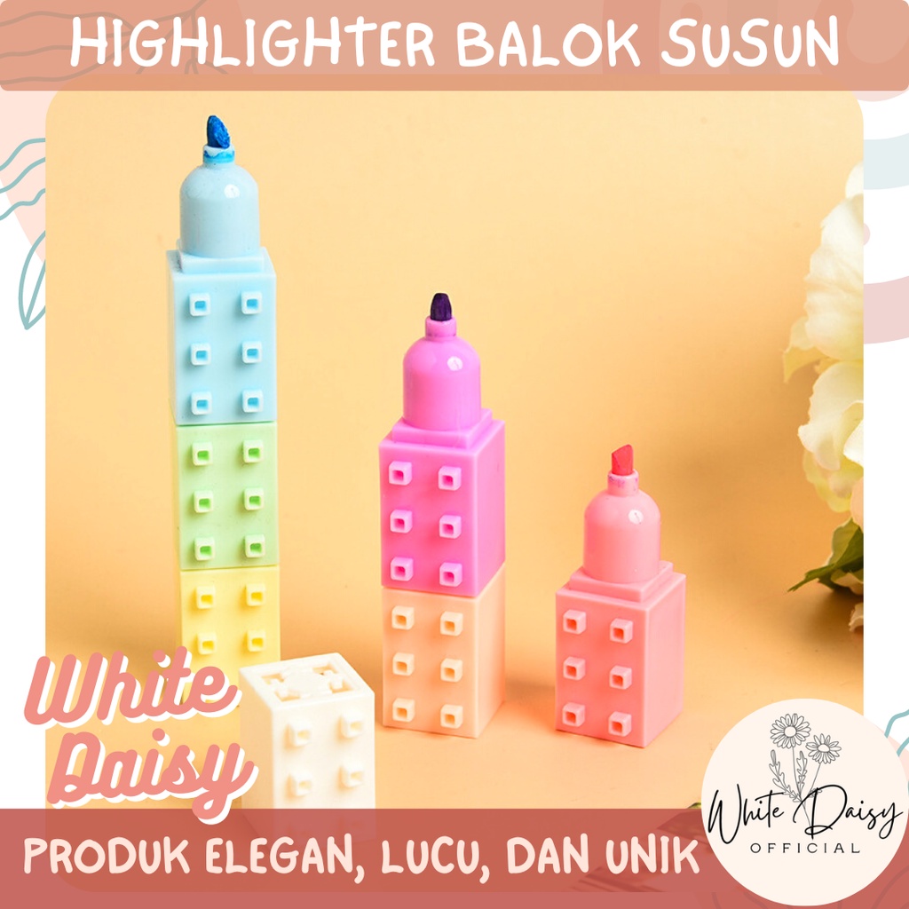 Highlighter Balok Susun Warna Pastel Isi 6 Pcs Kotak Neon Mainan Stabilo Lucu Alat Tulis Unik Elegan
