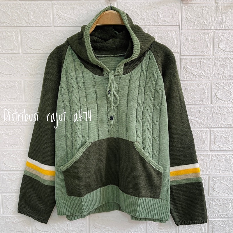 PHARSA JAKET HOODI ATASAN RAJUT SWEATER  MOTIF CABLE TALI DAN KUOLIK WANITA