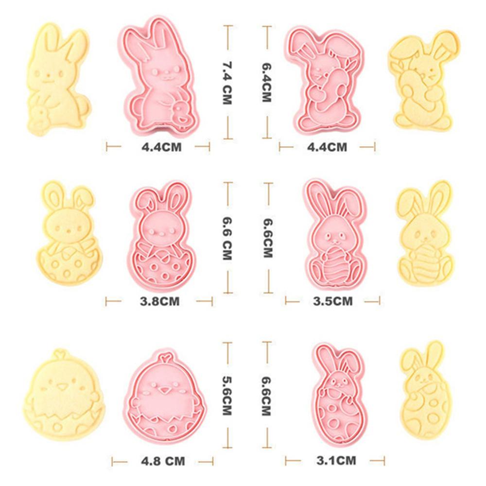 Solighter 6Pcs/Set Easter Cookies Cutter Plunger Kartun Kelinci Ayam Dekorasi Paskah