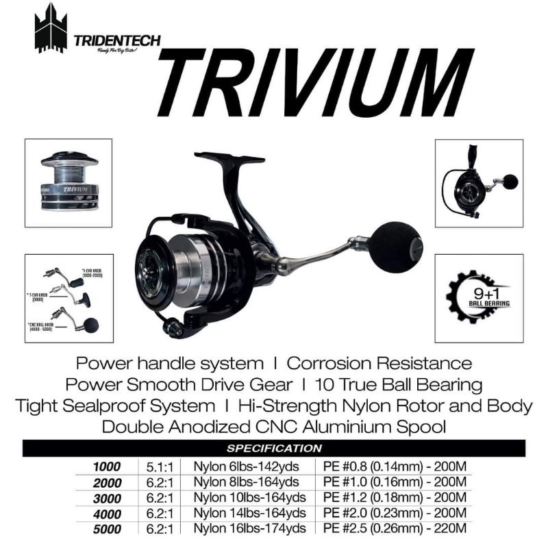 Reel Tridentech Trivium 1000 2000 3000 4000 5000 Power Handle