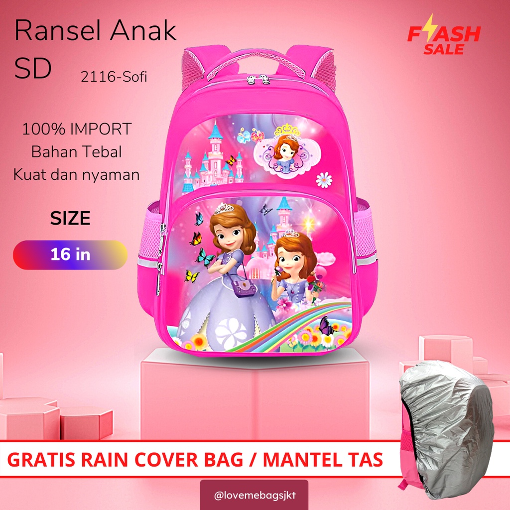 LMB Tas Anak Perempuan Sd Import Karakter Lucu Bahan Nilon Kualitas Premium Bagian Depan Full Printing Tebal 3D