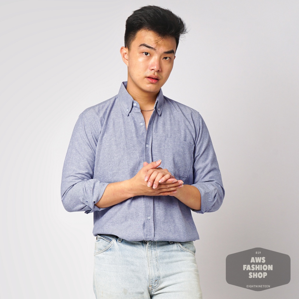 819 Kemeja Pria Lengan Panjang Polos Navy Jeans Oxford Basic SIMPLE Slimfit Casual Tersedia Ready Sampai Size JUMBO BIG SIZE XXL XXXL