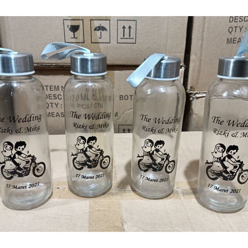 SOUVENIR BOTOL TUMBLER KACA BENING + SABLON NAMA - SOUVENIR NIKAH & SOUVENIR ACARA - SOUVENIR UMROH 