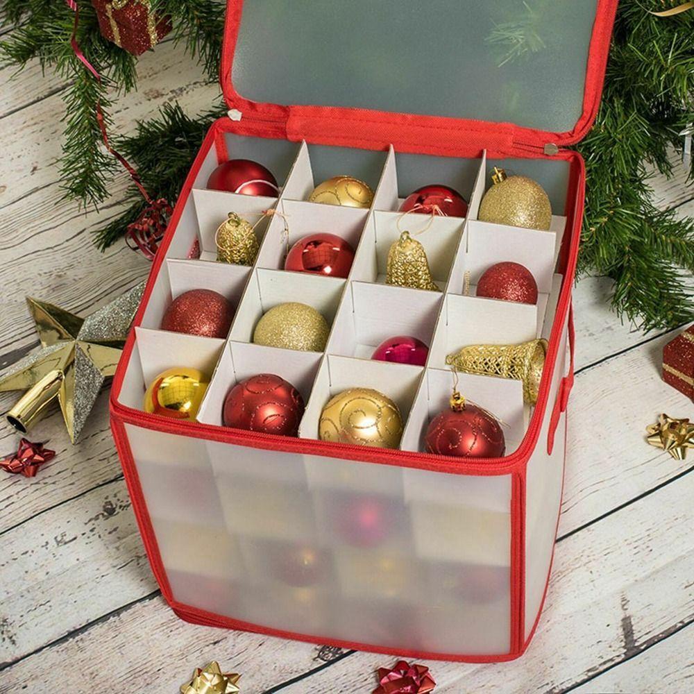 [Elegan] Christmas Ball Organizer Merah Transparan Dengan Tutup Tahan Lama Kapasitas Besar Sortiran Mainan Organizer