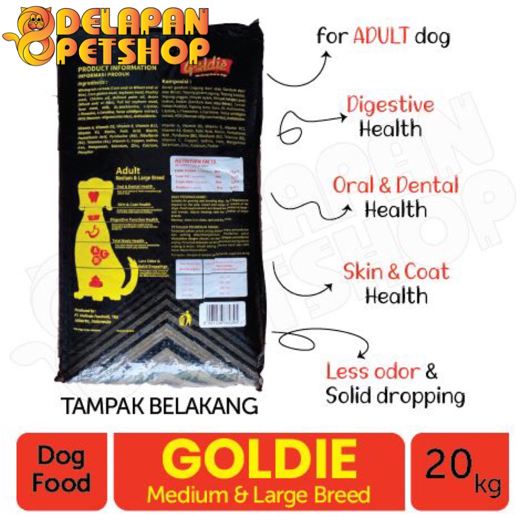 Makanan Anjing Goldie Dog Food 20 Kg for Adult Medium and Large Breed