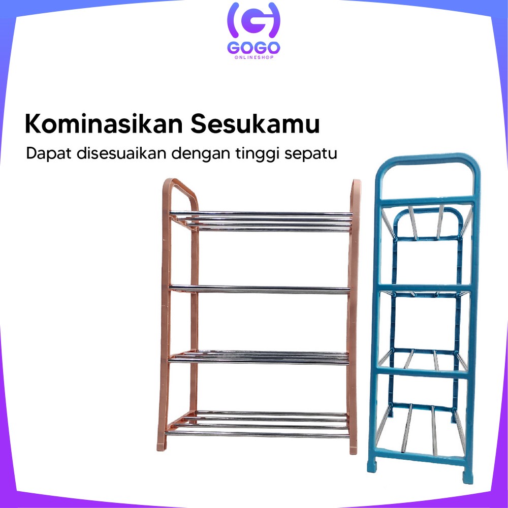 GOGO-C99 Rak Sepatu Susun 4 Tingkat Portabel Multifungsi Bongkar Pasang Motif Polos Warna / Tempat Penyimpanan Sandal Sepatu Organizer Rack Shoe Import