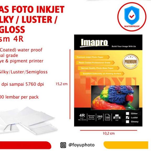 

Kertas Foto Inkjet Imapro Professional RC Silky Luster 260gsm 4R