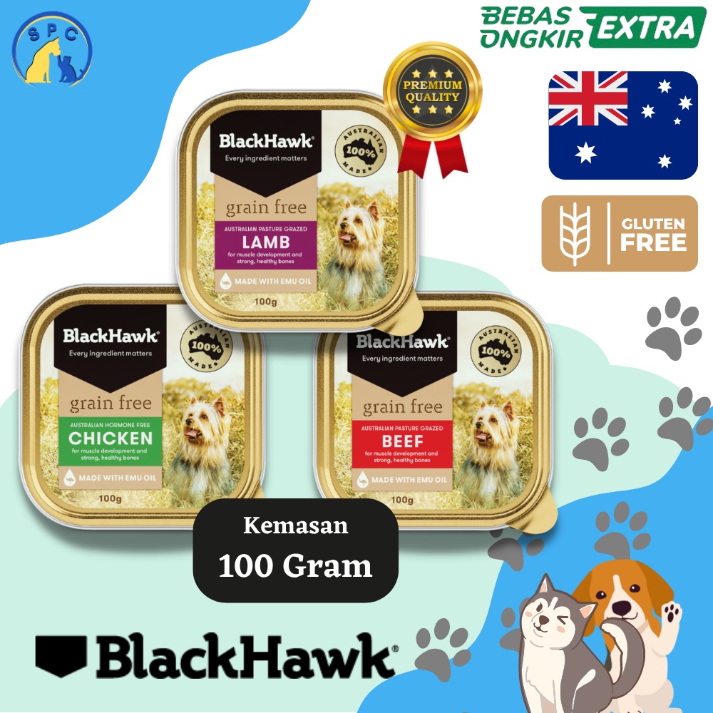 BLACKHAWK Dog Food Makanan Anjing Basah 100 Gram Black hawk Super Premium Grain Free