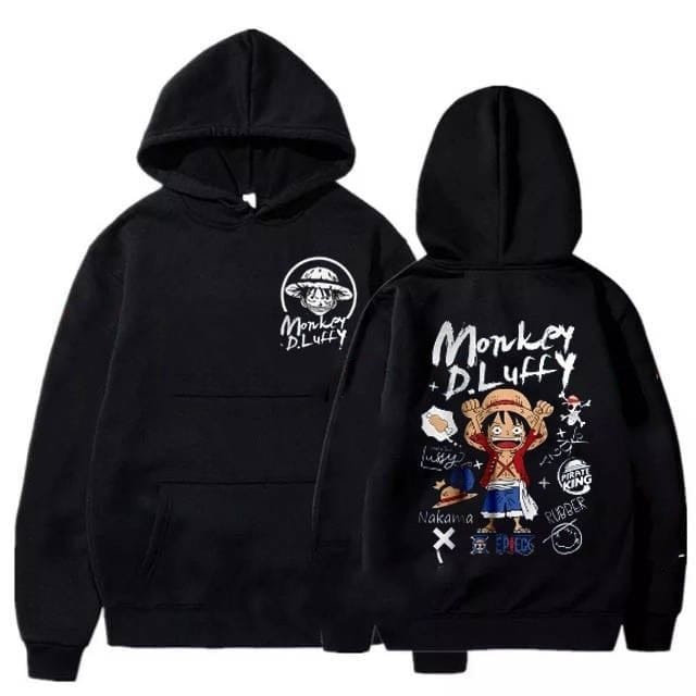 Jaket Sweater Hoodie One Piece Monkey D Luffy Putih Premium - Sweater Hoodie Anime One Piece Kartun D Luffy Kekinian Bahan Flece Tebal Gramasi 280 Size Lengkap S-M-L-XL-XXL