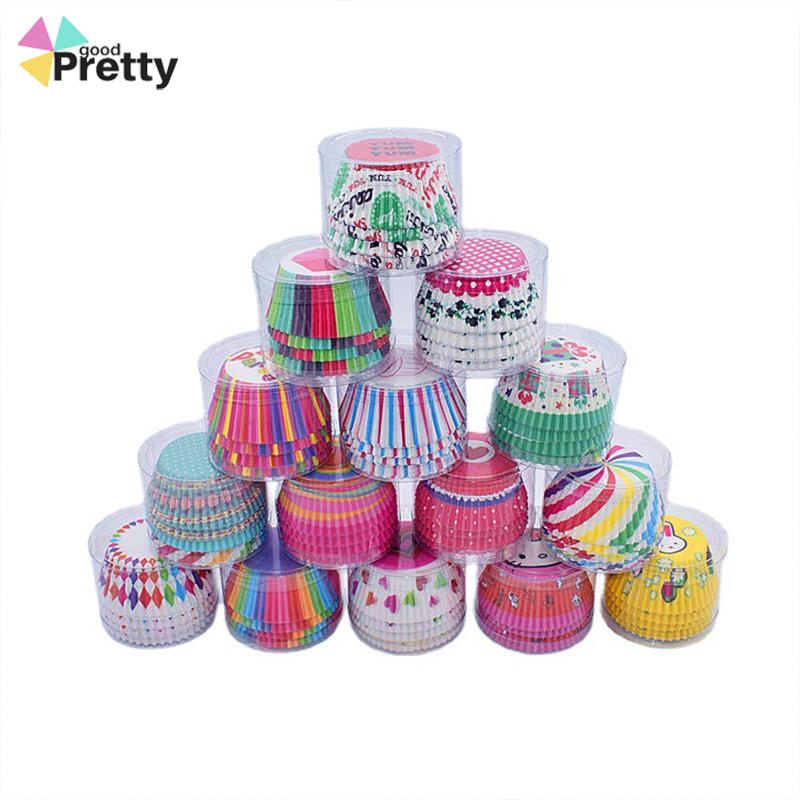 100 Pcs Muffin Warna-warni Cupcake Kertas Cangkir Kue Kotak Kue Cup Case Cup Cake Kertas Kue - PD