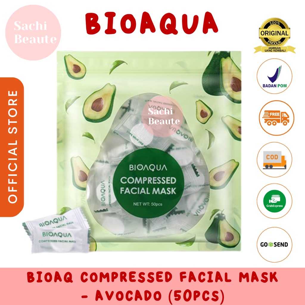 BIOAQUA Bio Aqua DIY Compressed Facial Face Mask isi 50 pcs Masker Kompres - Avocado Mencerahkan Kulit