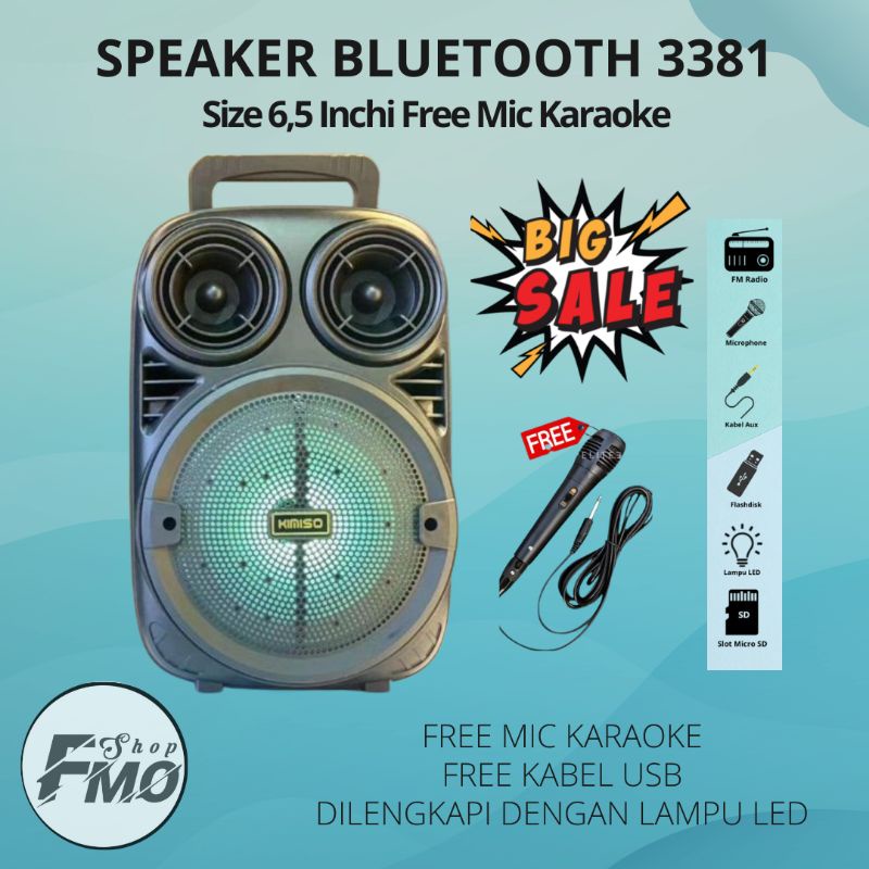 COD Speaker Bluetooth Wireless 3381/ 338 Ukuran 6,5 Inchi 6.5 Inch Bonus Mic Free Microphone Karaoke Speaker Aktif Wireless Portable Salon Bluetooth