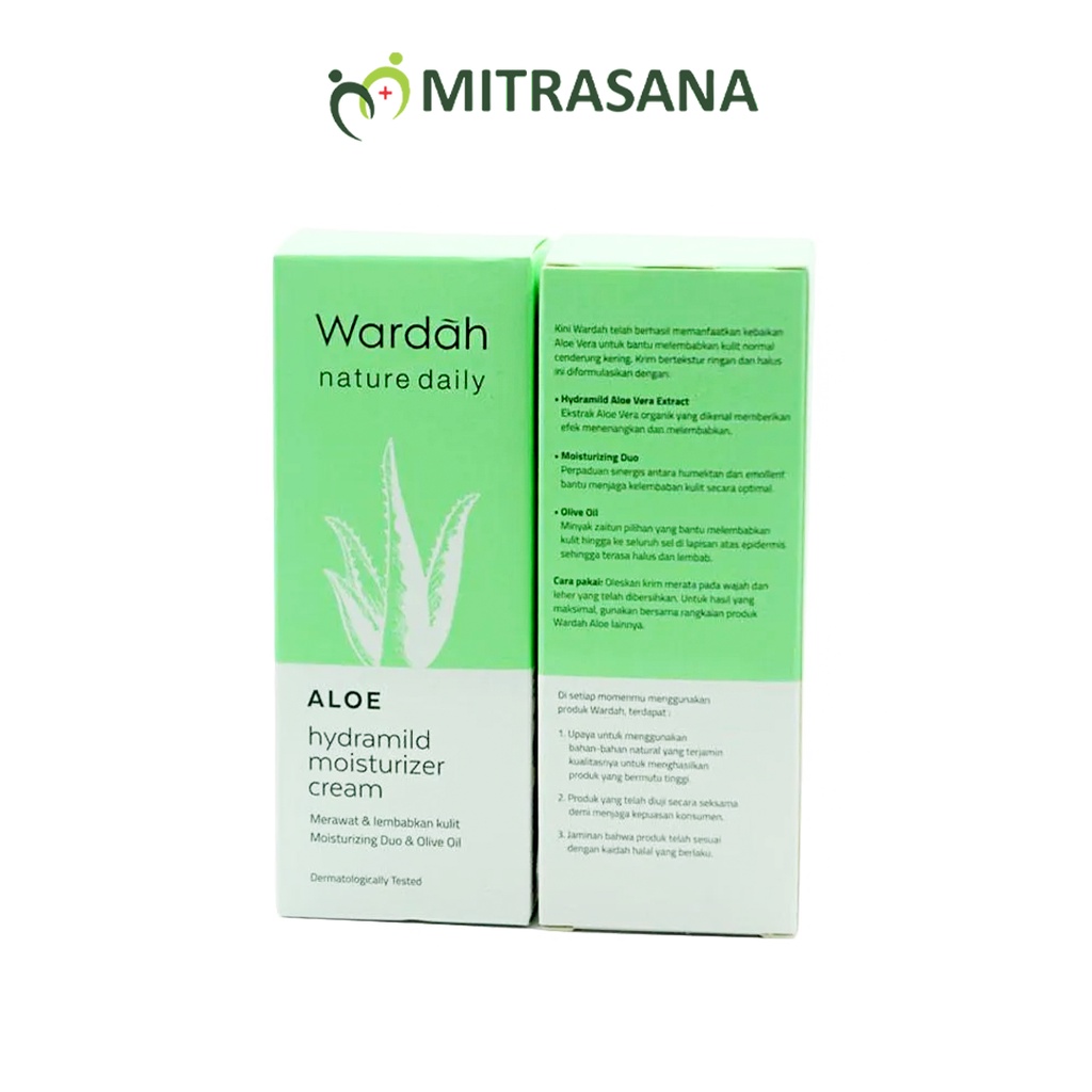 Wardah Nature Daily Aloe Hydramild Moisturizer Cream 40 ml - Pelembab dengan Olive Oil