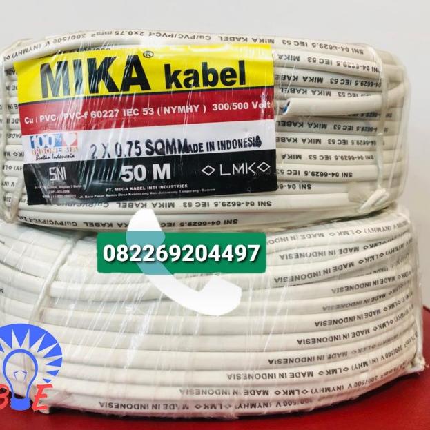 Kabel MIKA 2x0,75 NYMHY OVAL / GEPENG / PUTIH-HITAM - Putih