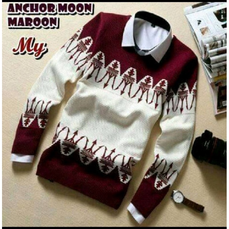 Sweater rajut cowo murah/sweater merah putih cowo/sweater christmas natal cowo/sweater kotak2 putih