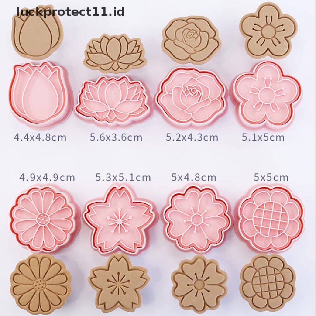 8pcs / Set Cetakan Kue / Biskuit / Fondant Bentuk Bunga 3D Bahan Plastik