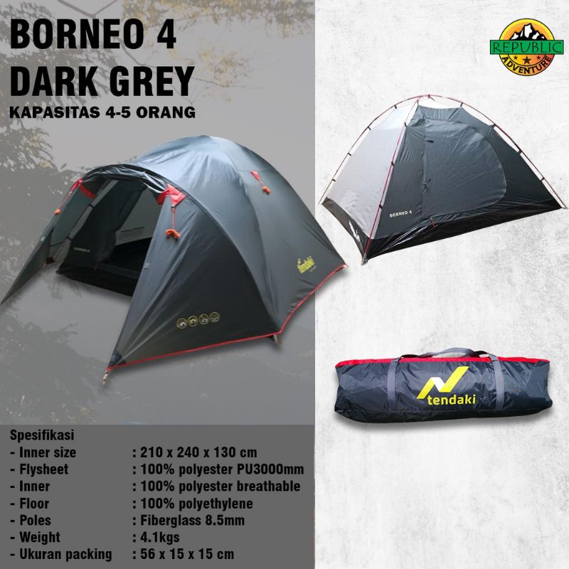 Tenda Dome Camping GO Java Pro Original Great Outdoor/Tendaki Borneo 4 Dark Grey
