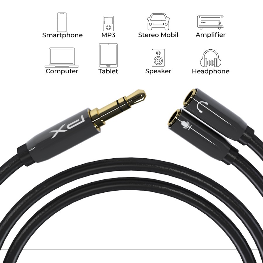 Kabel Aux Audio Extension 3.5mm to 2 Headset + Mic 0.5M PX CO-YP0505