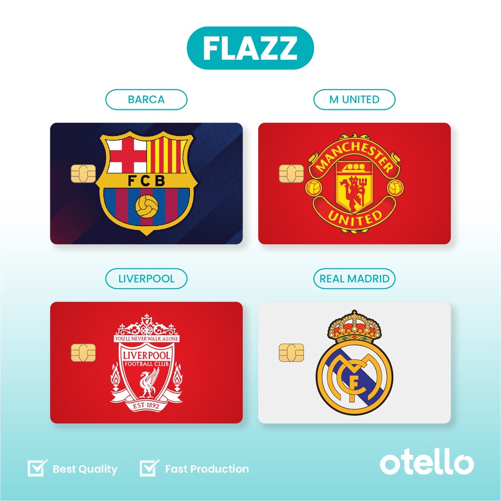 eMoney Flazz Tap Cash Brizzi Klub Bola Kartu Custom eToll Card UV Print Barca Manchester United Real Madrid Liverpool