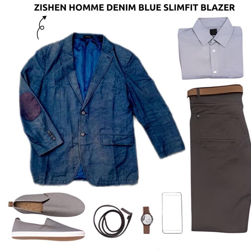 ZISHEN HOMME BLUE SLIMFIT BLAZER