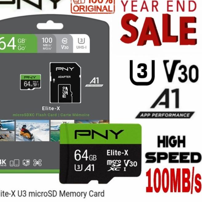 microSD 64GB XC U3 V30 PNY Elite-x 100Mb/s 100% Original