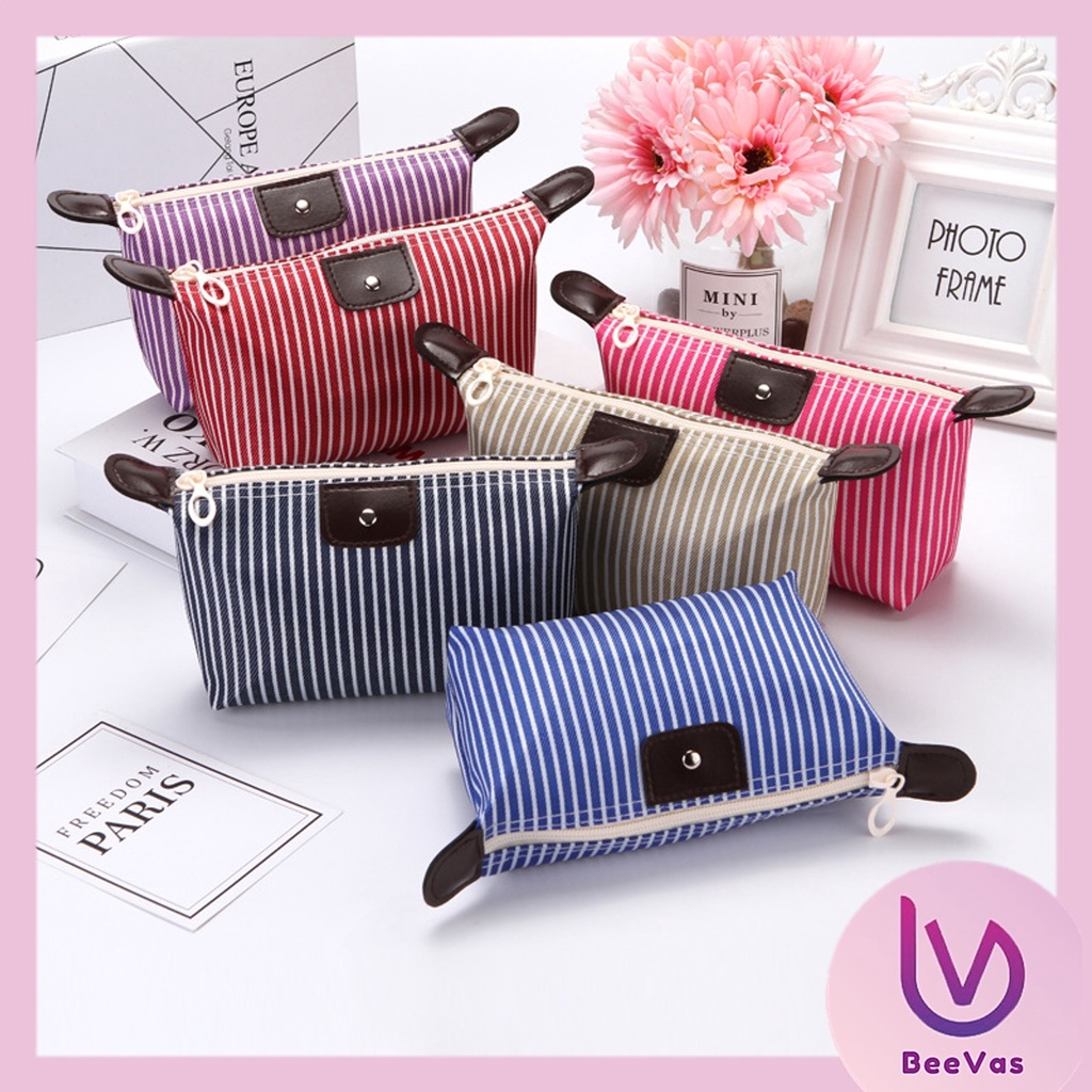 BV.ID TS981 Pouch Kosmetik Motif Garis Travel Pouch Tas Penyimpanan Makeup Anti Air