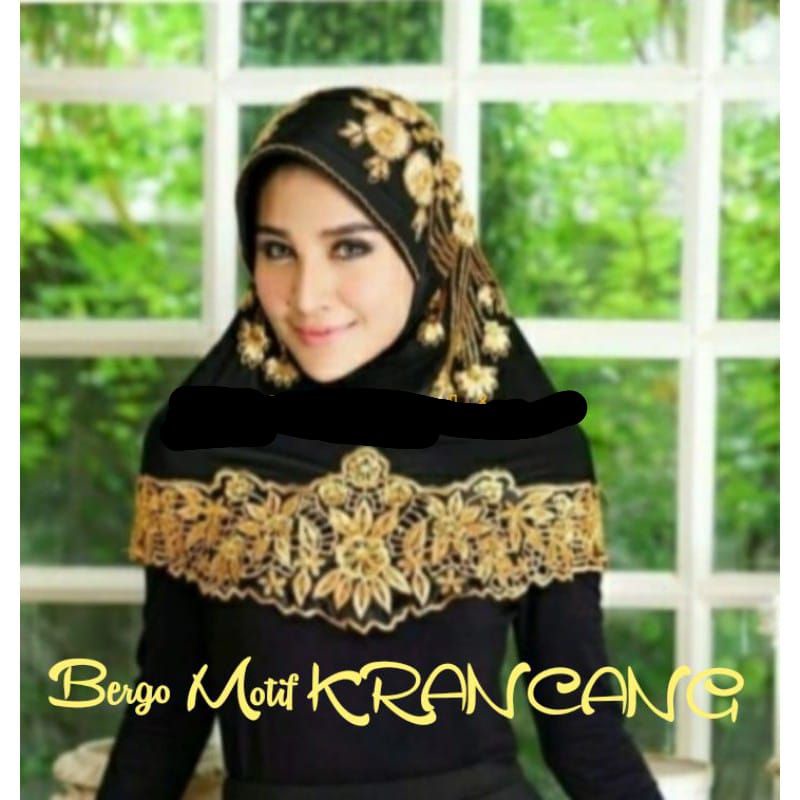 Bergo motif KRancang Padang(Jilbab Instant KRancang+Payet.(Real))