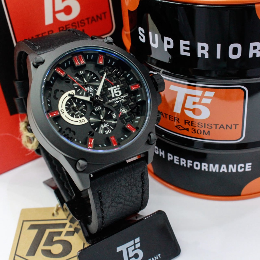 JAM TANGAN PRIA LEATHER STRAP KULIT T5 H 3479G ORIGINAL WATERESISTAN/JAM TANGAN PRIA CHRONOGRAPH/