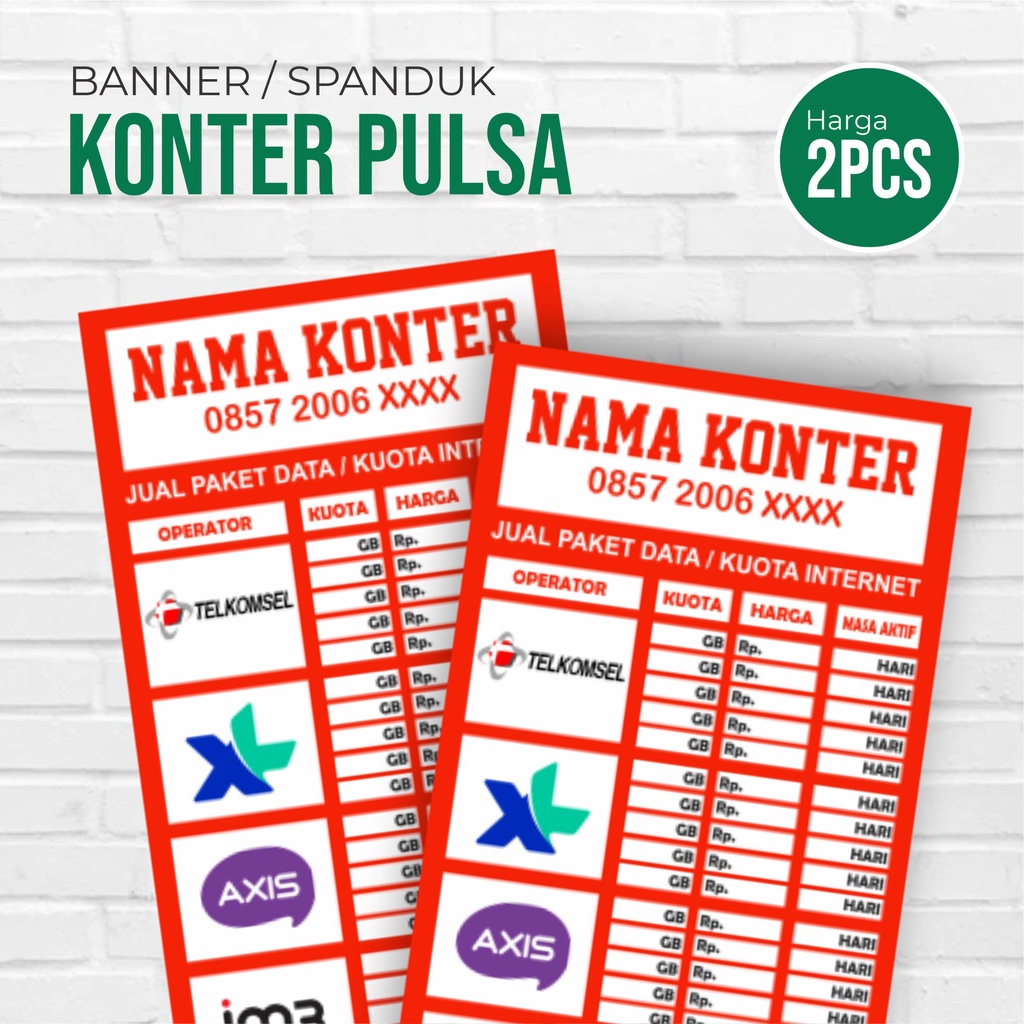 Spanduk Jual Pulsa Konter 2pcs Custom Nama