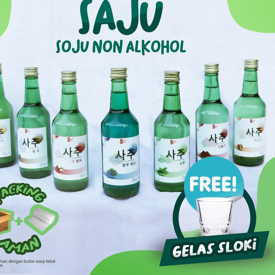 

↿ SAJU - SOJU NON ALKOHOL | SOJU VARIAN RASA HALAL 100% | FREE GELAS SLOKI に