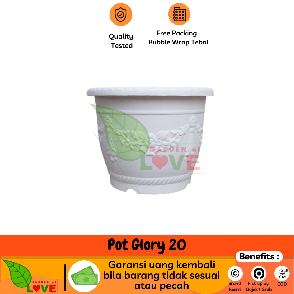 Pot Shallom Kb Glory 20 Cm Putih Motif Pot Plastik 20cm Vas Bunga Pot Tanaman Hias Bukan Tawon 20 PO