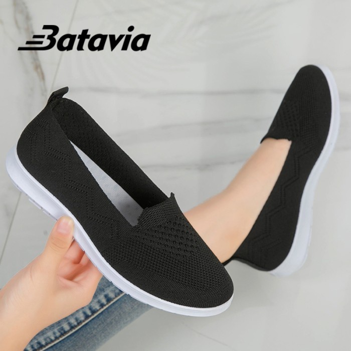 Batavia Shoes Import Sepatu Fashion Flat Wanita Rajut Terbaru A164 - A161 BLACK, 36
