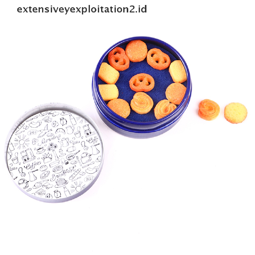 1 Pc / Set Miniatur Kotak Kaleng Kue Kering Danish Warna Biru Untuk Aksesoris Dapur Rumah Boneka 1 / 12