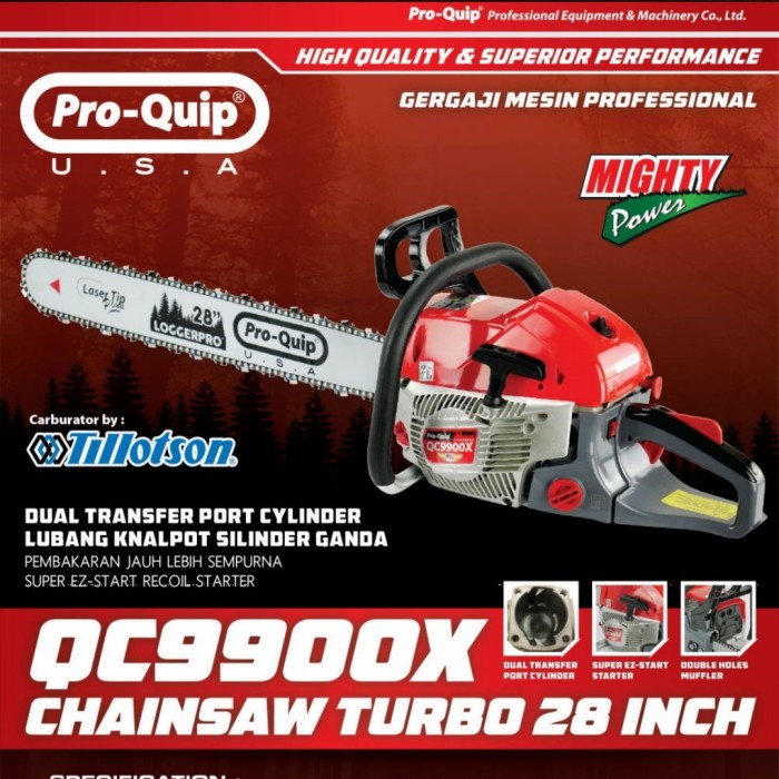 Gergaji Mesin Potong Kayu Chainsaw PROQUIP QC9900X Chainsaw Turbo 28in