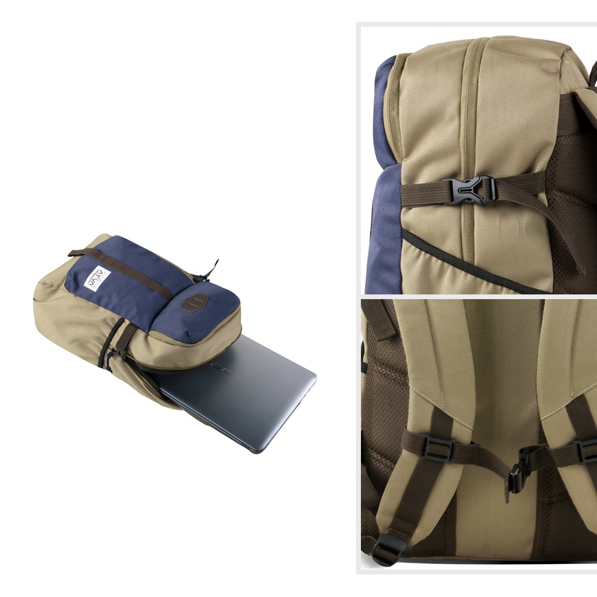 ELBE NAVY KHAKI ORIGINAL x ATVA Tas Ransel Casual Biru Dongker Pria Wanita Daily Backpack Kuliah Kampus Kerja Kantor Sekolah SMA SMK Remaja Dewasa Tas Punggung Laptop Ukuran Besar 14 Inch Bagpack Distro Premium Outdoor Travel Traveling Bag Keren Terbaru