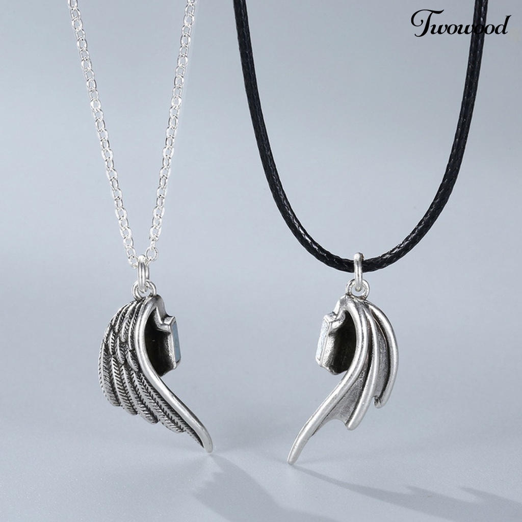 1 Pasang Kalung Pasangan Dengan Liontin Sayap Malaikat Untuk Hadiah