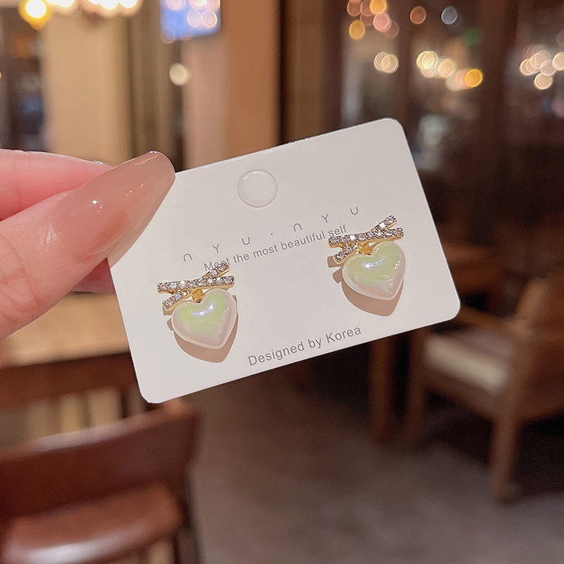 Anting Tusuk Gantung Bahan Sterling silver 925 Desain Hati + Silang + Mutiara + Berlian Untuk Wanita