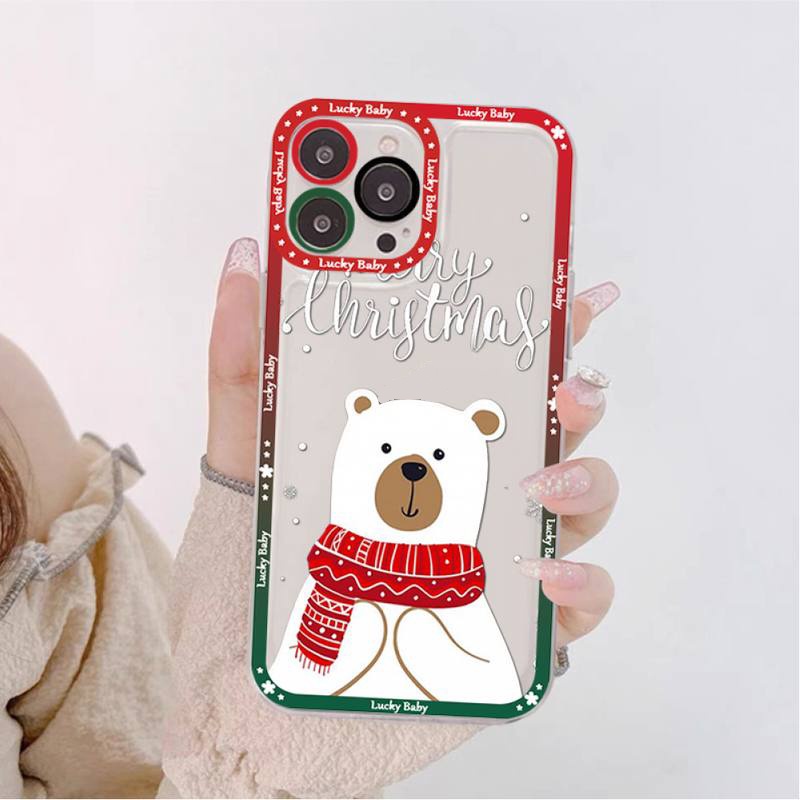 Soft Case Silikon TPU Transparan Motif Beruang Natal Untuk IPhone 13 14 12 11 Pro 6S 7 8 Plus X XS MAX XR Mini