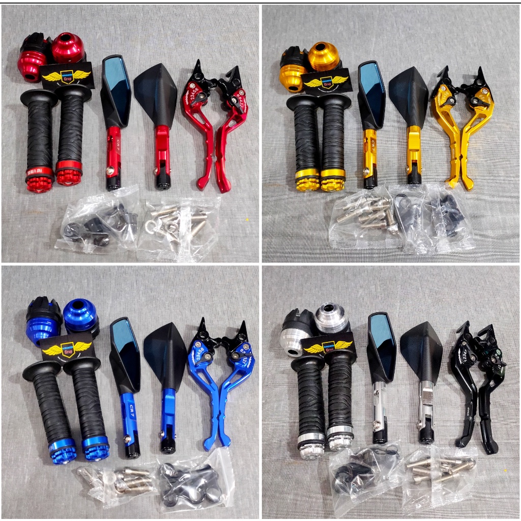 Paket 4in1 Spion tomok v2+jalu as roda depan+grip ring cnc+Handle stelan CNC/NMAX OLD/NEW/VIXION/R15 V3/SONIC 150/VERZA/CB150/CBR250/BEAT/VARIO