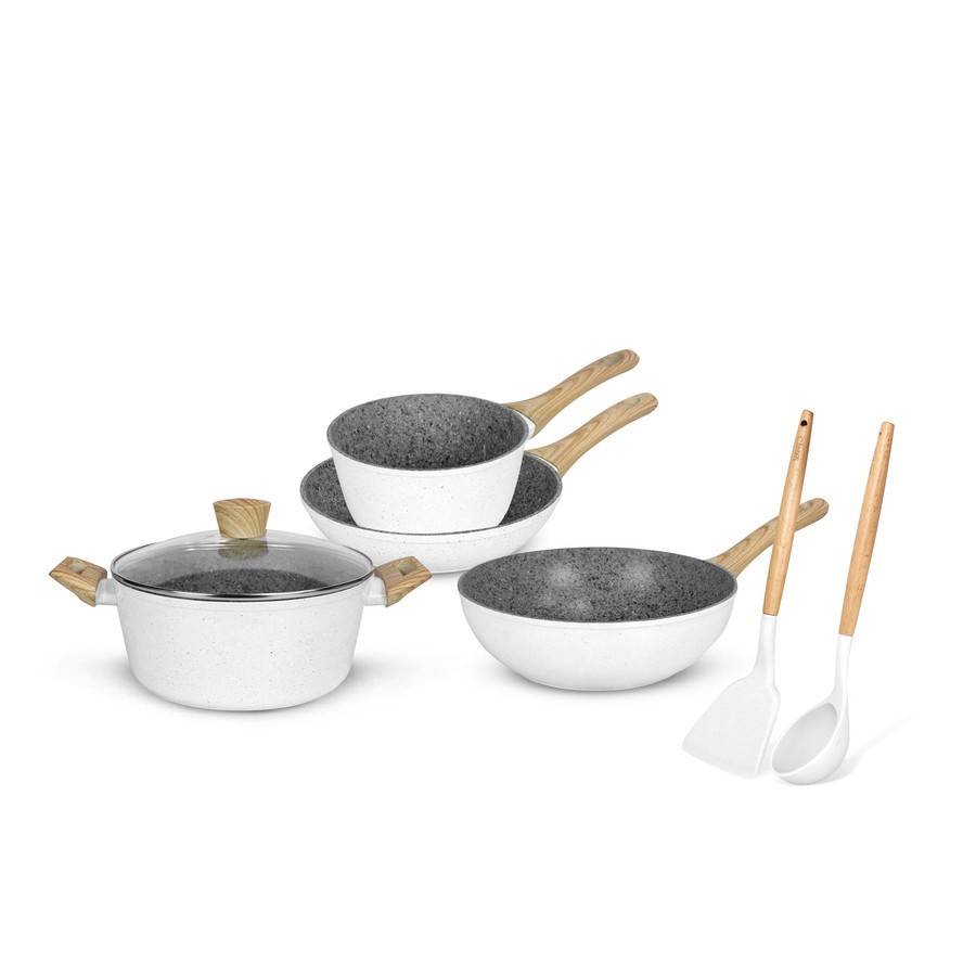 Cypruz PI-0913 White Granite Series Complete Cookware Set 7 Pcs