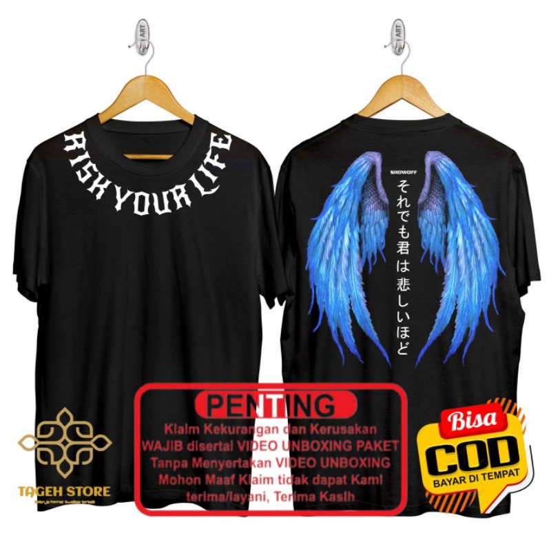 Baju kaos distro pria lengan pendek sayap angel pelangi / kaos pria / baju kaos / kaos dsitro sayap 