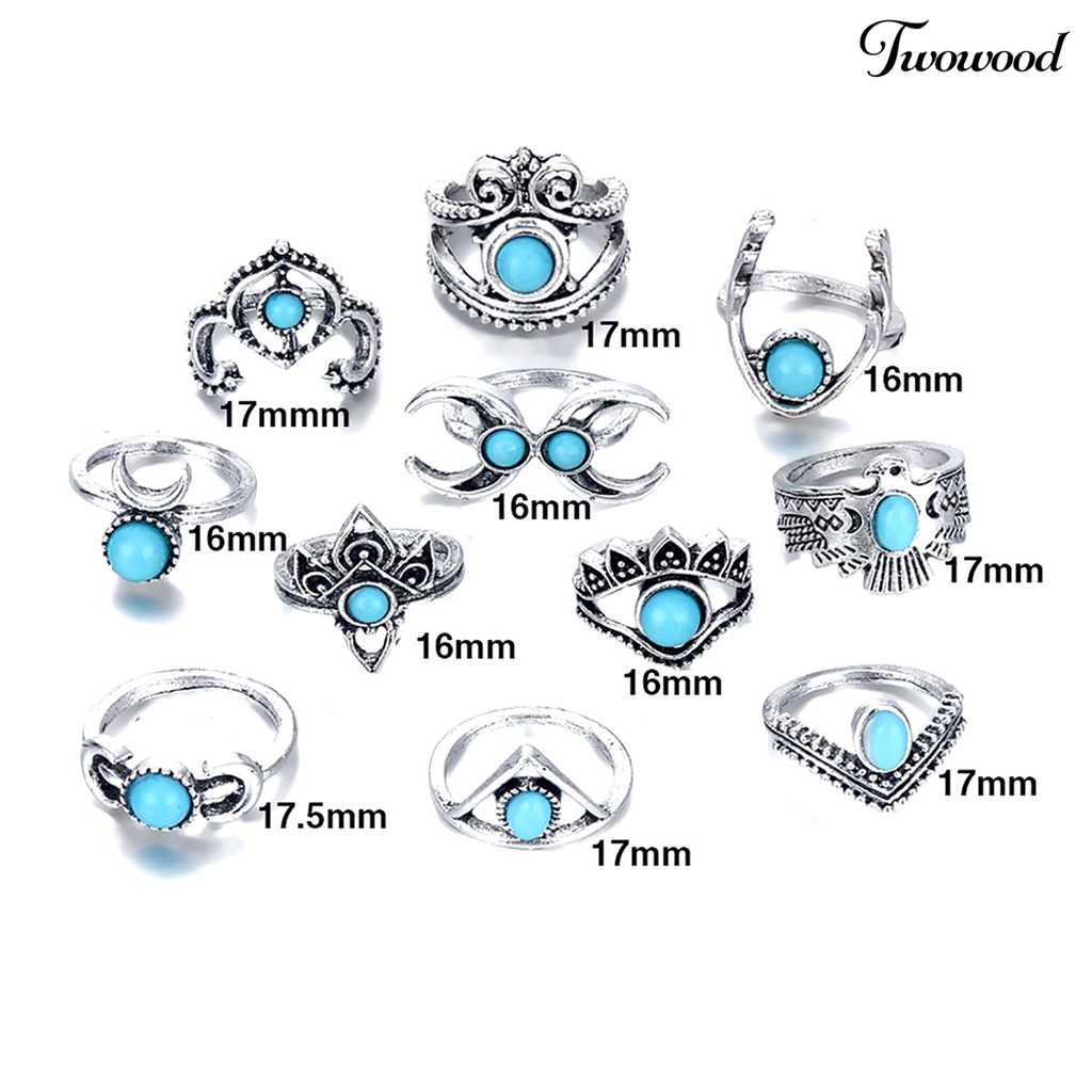 11pcs Cincin Knuckle Desain Bulu Bunga Aksen Batu Permata Imitasi Gaya Etnik